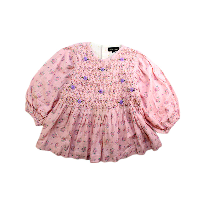 A Pink Long Sleeve Tops from Bonjour in size 6T for girl. (Front View)