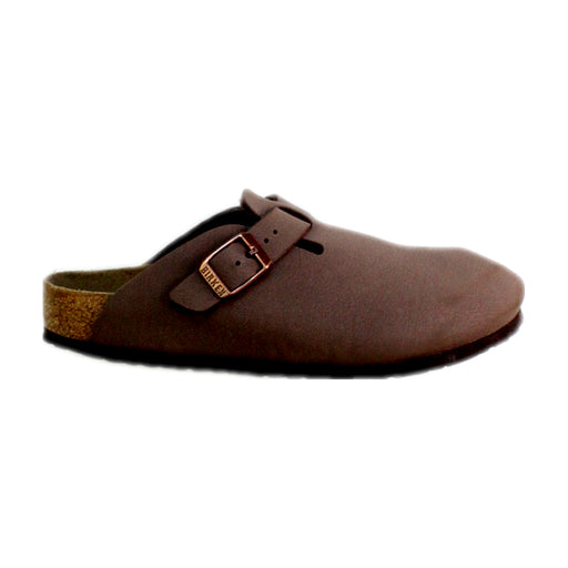 A Brown Slip Ons from Birkenstock in size 7Y for neutral. (Front View)