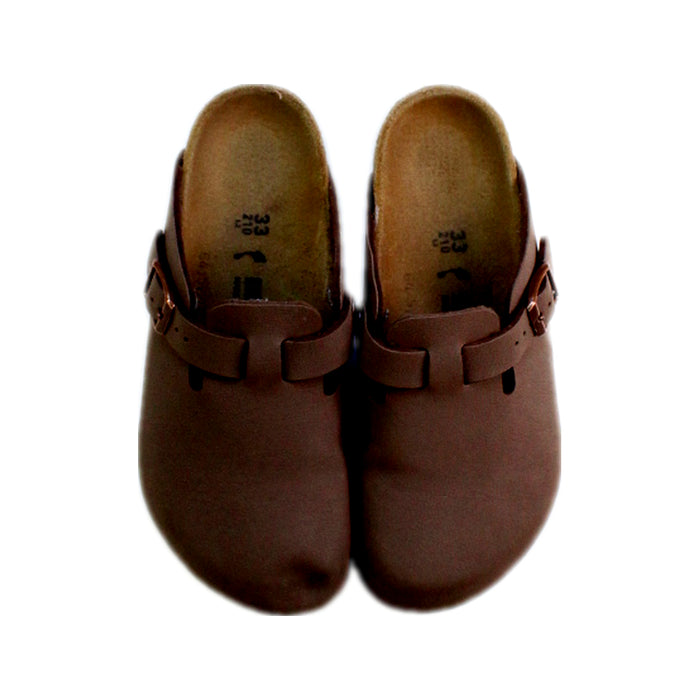 A Brown Slip Ons from Birkenstock in size 7Y for neutral. (Back View)