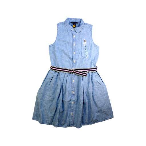 A Blue Sleeveless Dresses from Polo Ralph Lauren in size 12Y for girl. (Front View)