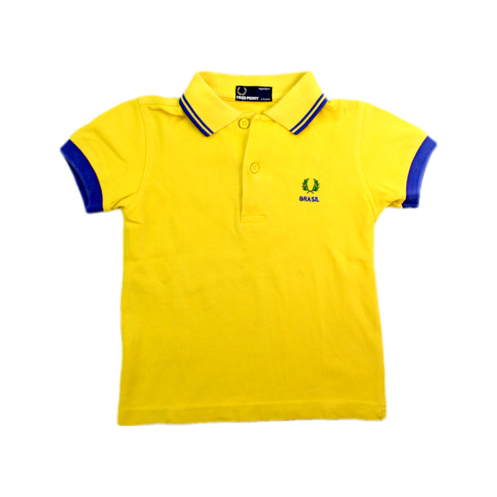 A Yellow Short Sleeve Polos from Fred Perry in size 2T for boy. (Front View)