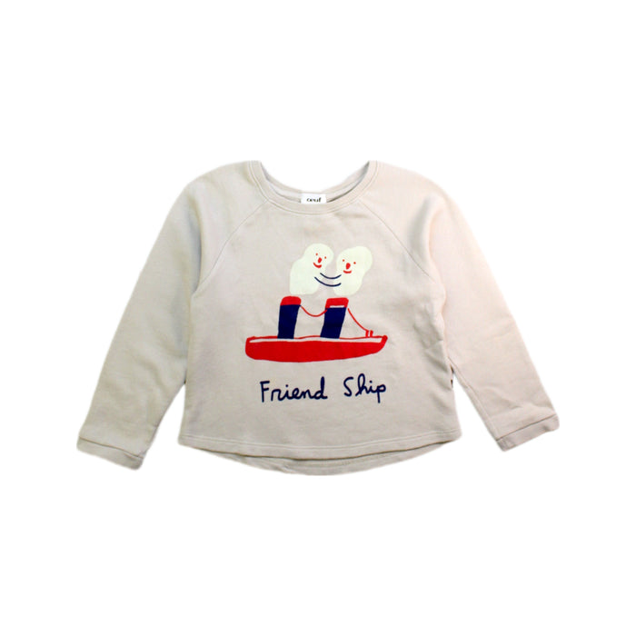 A Beige Crewneck Sweatshirts from Oeuf in size 2T for boy. (Front View)