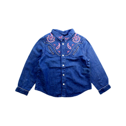 A Blue Long Sleeve Shirts from Bonpoint in size 4T for girl. (Front View)