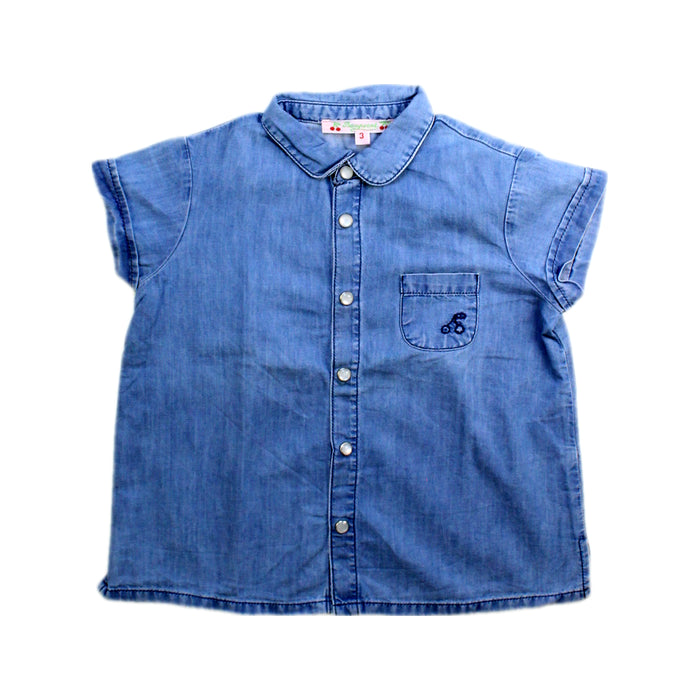 A Blue Short Sleeve Shirts from Bonpoint in size 3T for girl. (Front View)