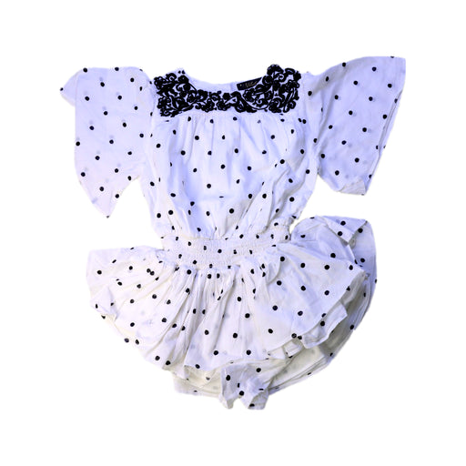 A White Short Sleeve Rompers from Velveteen in size 3T for girl. (Front View)