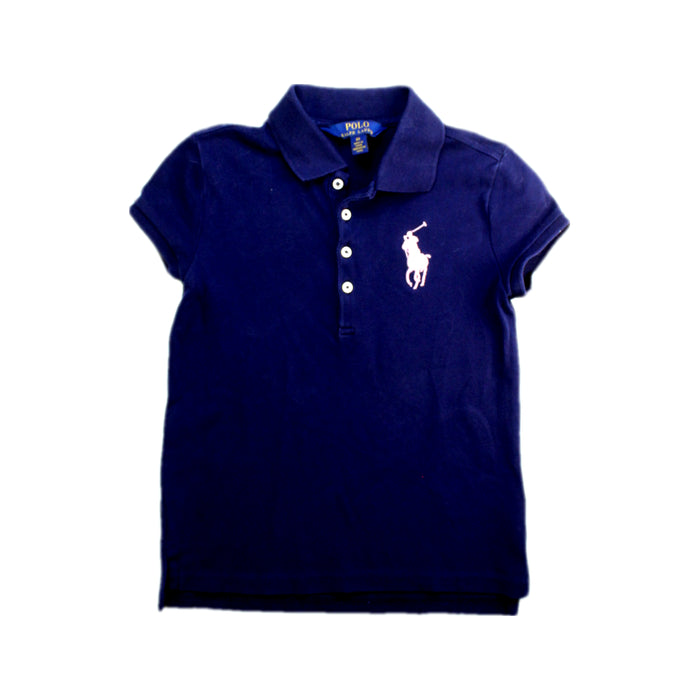 A Navy Short Sleeve Polos from Polo Ralph Lauren in size 6T for girl. (Front View)