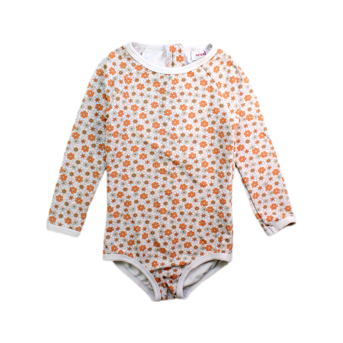 A White Swimsuits from Seed in size 4T for girl. (Front View)