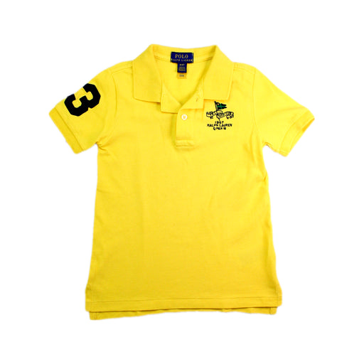 A Yellow Short Sleeve Polos from Polo Ralph Lauren in size 4T for boy. (Front View)