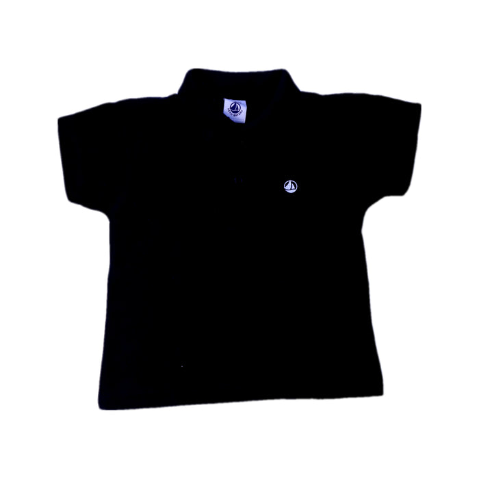 A Black Short Sleeve Polos from Petit Bateau in size 6-12M for boy. (Front View)