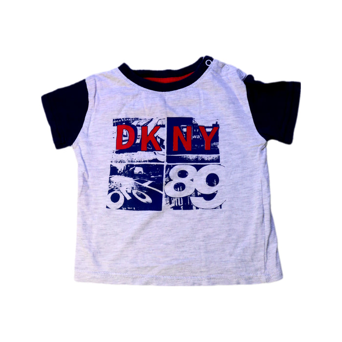 A White Short Sleeve T Shirts from DKNY in size 6-12M for boy. (Front View)
