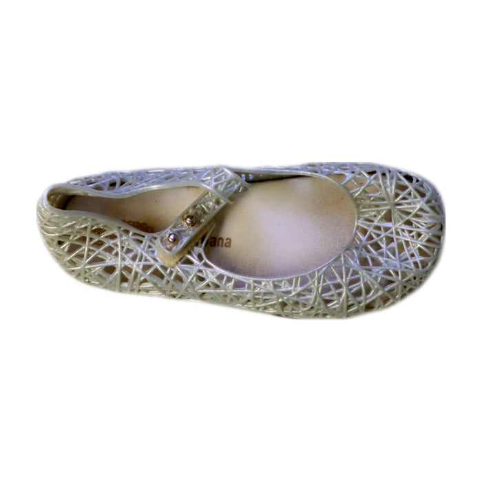 A Grey Flats from Mini Melissa Campana in size 4T for girl. (Front View)