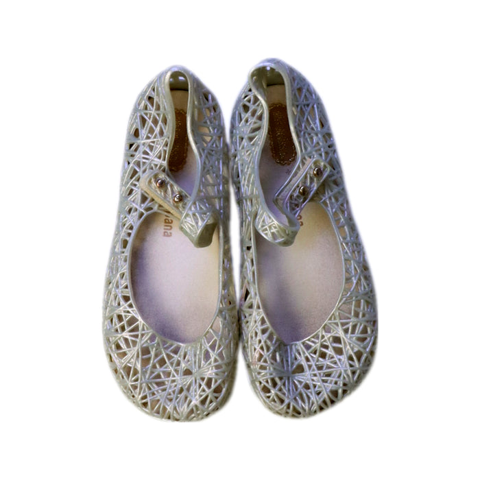 A Grey Flats from Mini Melissa Campana in size 4T for girl. (Back View)