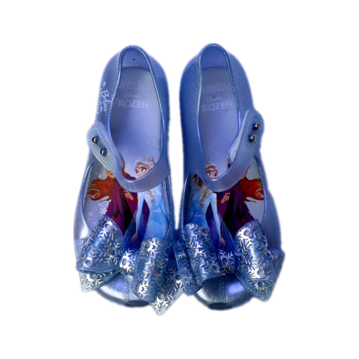 A Blue Flats from Mini Melissa in size 4T for girl. (Back View)