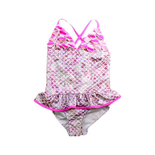 A Pink Swimsuits from Floatimini in size 6T for girl. (Front View)