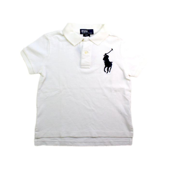 A White Short Sleeve Polos from Ralph Lauren in size 3T for boy. (Front View)