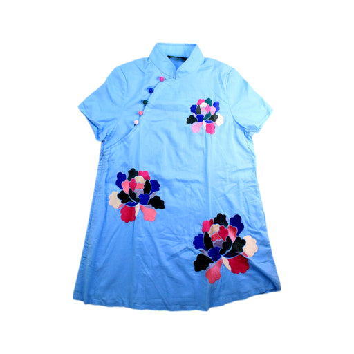 A Blue Short Sleeve Dresses from Shanghai Tang in size 8Y for girl. (Front View)
