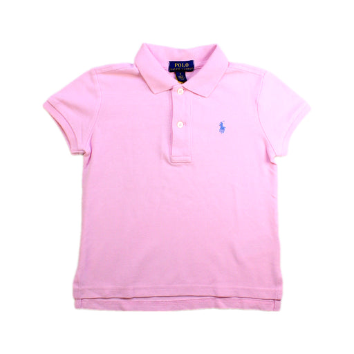 A Pink Short Sleeve Polos from Polo Ralph Lauren in size 5T for girl. (Front View)
