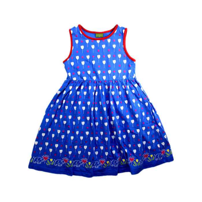 A Blue Sleeveless Dresses from Jim Thompson in size 5T for girl. (Front View)
