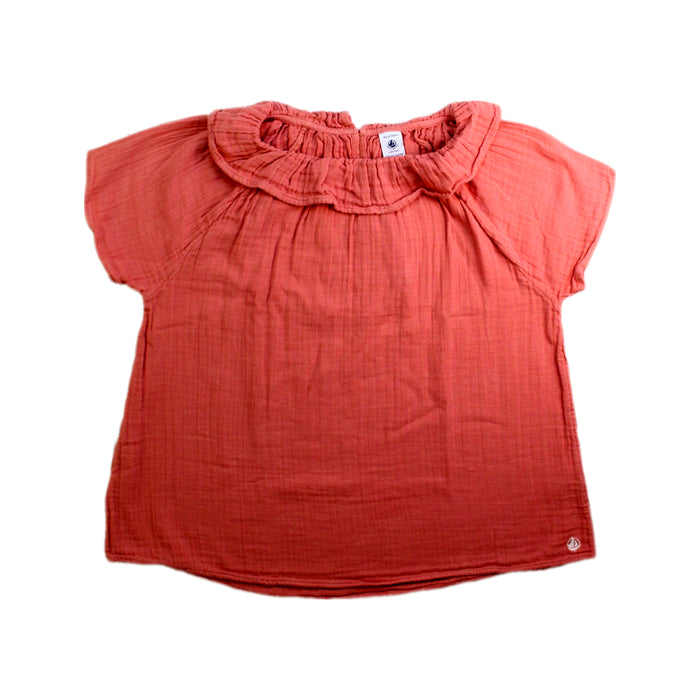 A Peach Short Sleeve Tops from Petit Bateau in size 10Y for girl. (Front View)