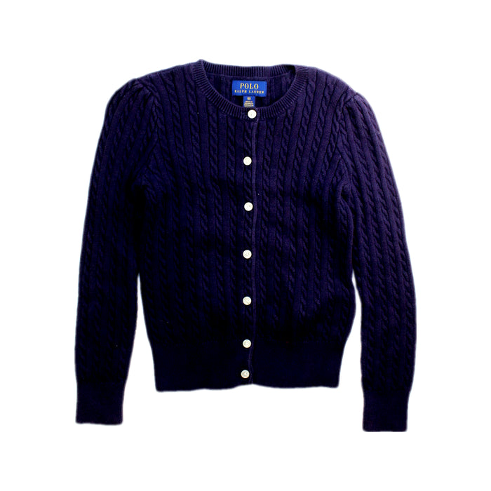 A Navy Cardigans from Polo Ralph Lauren in size 6T for girl. (Front View)