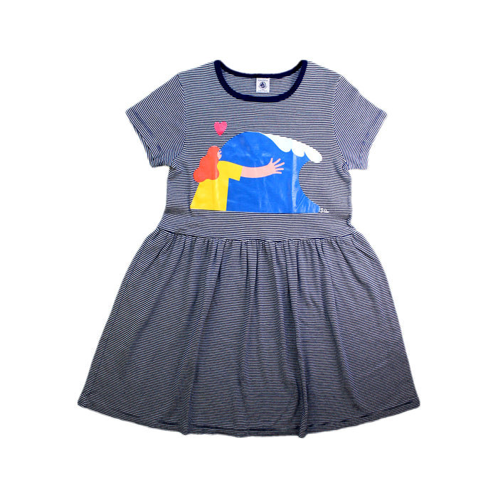 A Navy Short Sleeve Dresses from Petit Bateau in size 10Y for girl. (Front View)