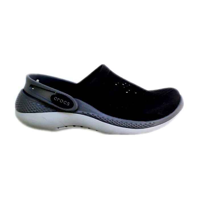 A Black Slip Ons from Crocs in size 5T for neutral. (Front View)
