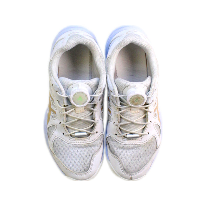 A White Sneakers from ASICS in size 10Y for girl. (Back View)