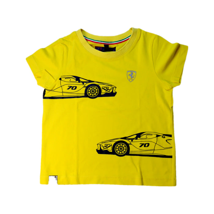 A Yellow Short Sleeve T Shirts from Ferrari in size 12-18M for boy. (Front View)
