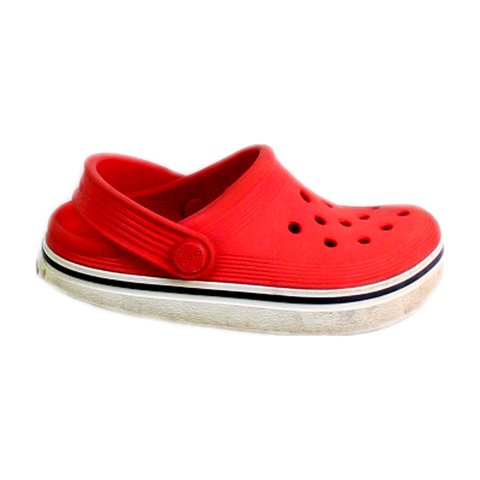 A Red Slip Ons from Crocs in size 3T for neutral. (Front View)