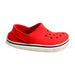 A Red Slip Ons from Crocs in size 3T for neutral. (Front View)