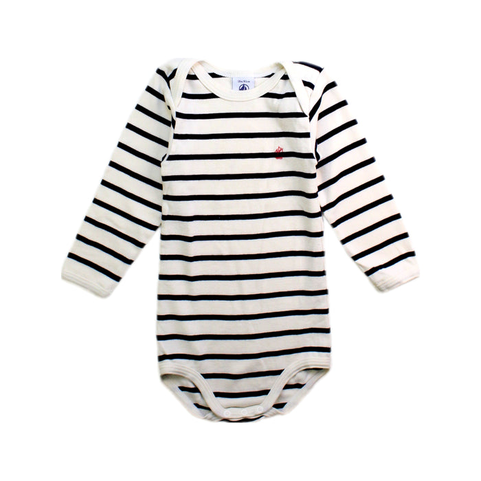 A White Long Sleeve Bodysuits from Petit Bateau in size 12-18M for boy. (Front View)