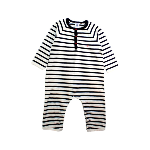 A Navy Long Sleeve Rompers from Petit Bateau in size 12-18M for boy. (Front View)