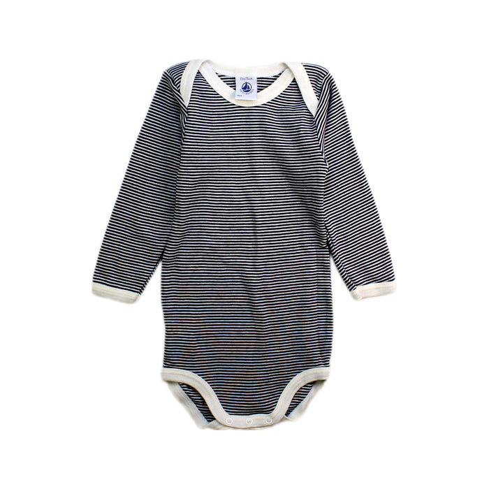 A Navy Long Sleeve Bodysuits from Petit Bateau in size 6-12M for boy. (Front View)