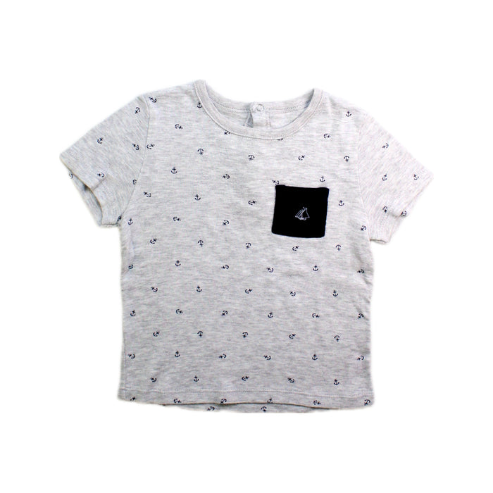 A Grey Short Sleeve T Shirts from Petit Bateau in size 18-24M for boy. (Front View)