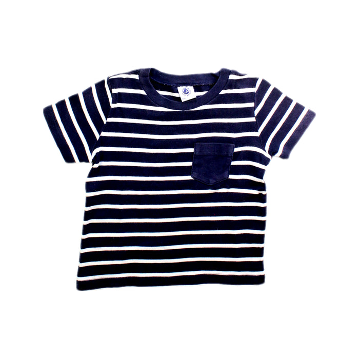 A Navy Short Sleeve T Shirts from Petit Bateau in size 3T for boy. (Front View)