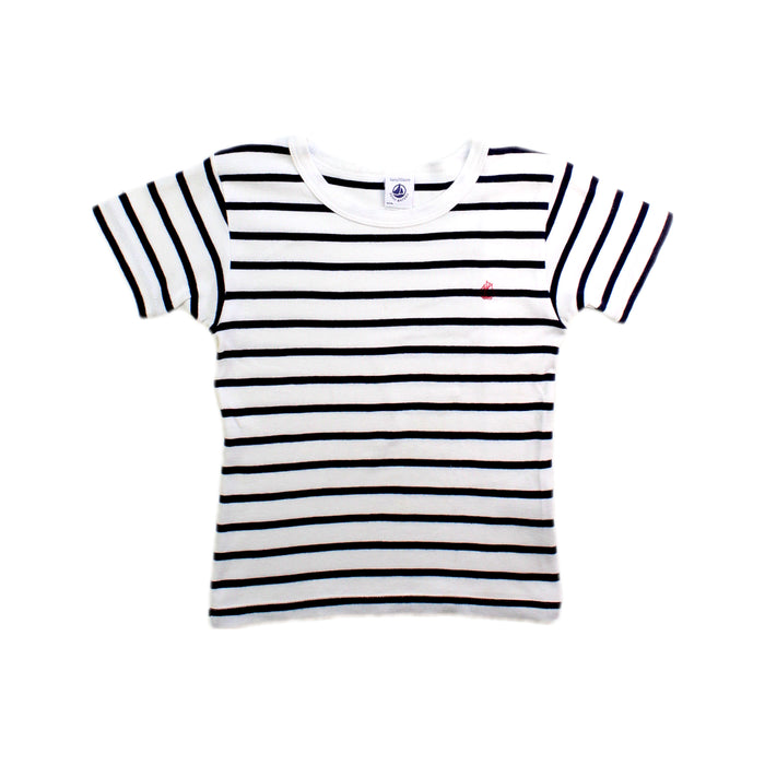 A Black Short Sleeve T Shirts from Petit Bateau in size 4T for boy. (Front View)