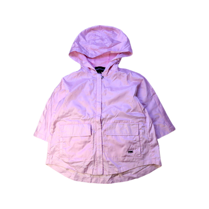 A Pink Rain Jackets from Armani in size 6T for girl. (Front View)