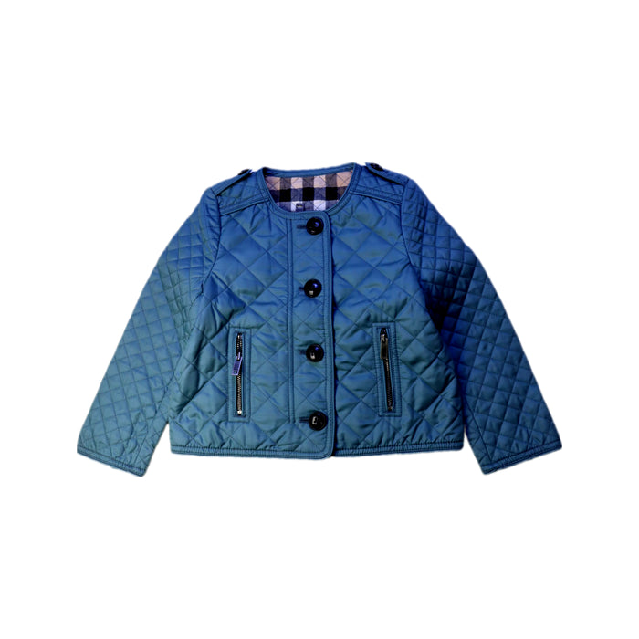 A Blue Puffer/Quilted Jackets from Burberry in size 4T for girl. (Front View)