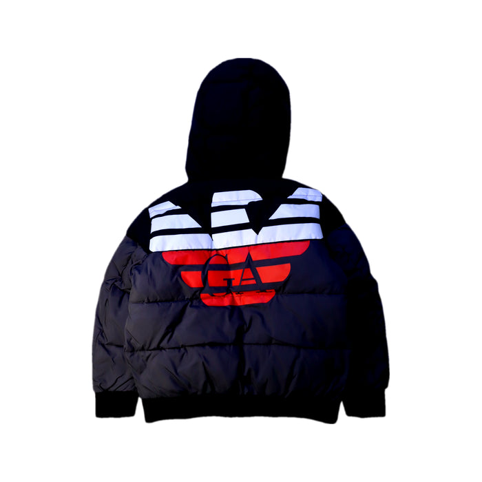 A Black Puffer/Quilted Jackets from Armani in size 6T for boy. (Back View)