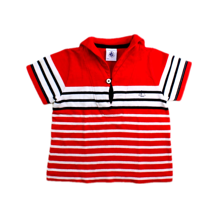 A Red Short Sleeve Polos from Petit Bateau in size 6-12M for boy. (Front View)