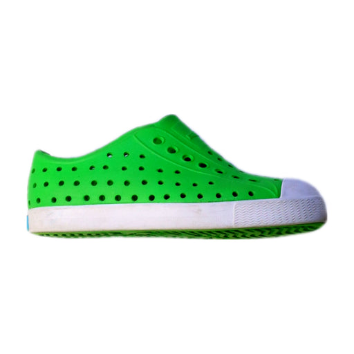 A Green Slip Ons from Native Shoes in size 4T for neutral. (Front View)