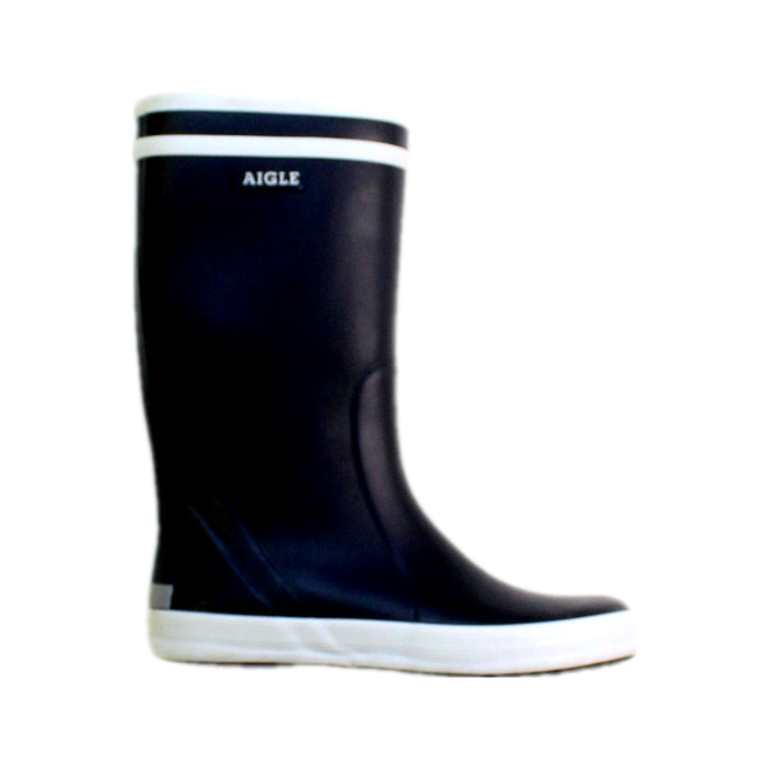 A Navy Rain Boots from Aigle in size 6T for neutral. (Front View)