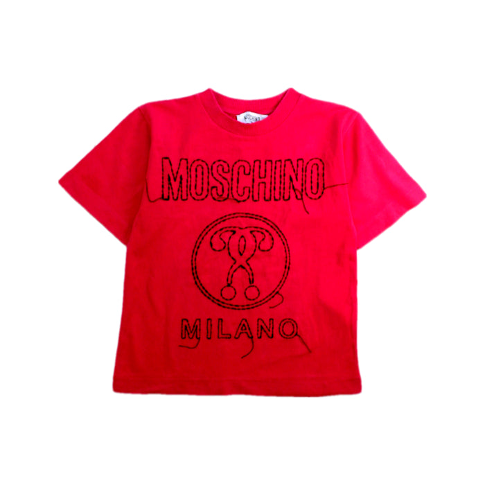 A Red Short Sleeve T Shirts from Moschino in size 4T for girl. (Front View)