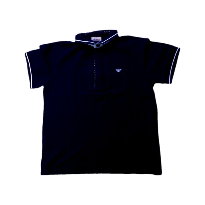 A Black Short Sleeve Polos from Armani in size 6T for boy. (Front View)
