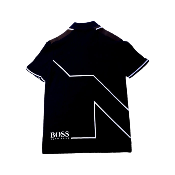 A Black Short Sleeve Polos from Boss in size 12Y for boy. (Back View)