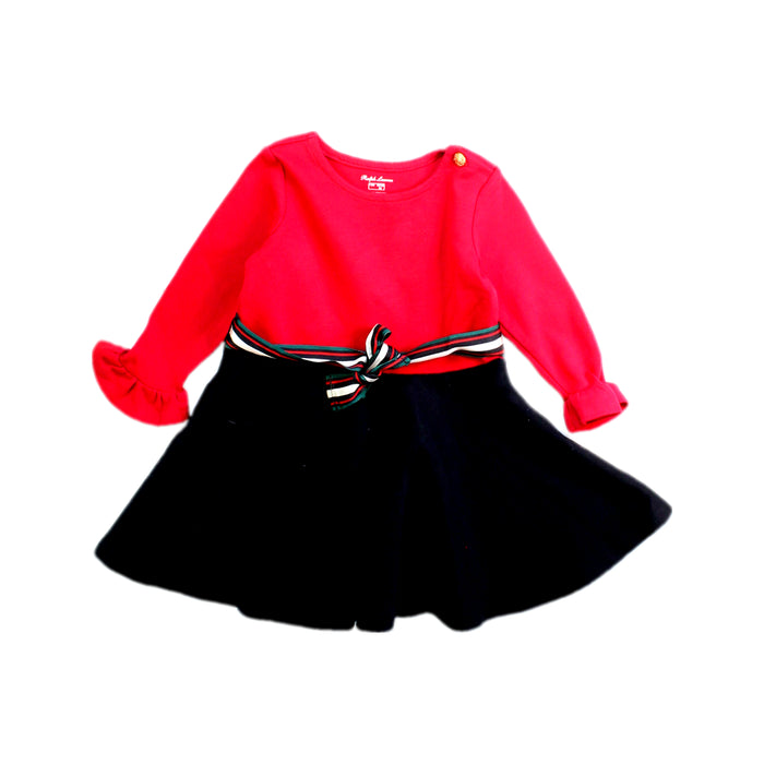 A Red Long Sleeve Dresses from Ralph Lauren in size 6-12M for girl. (Front View)