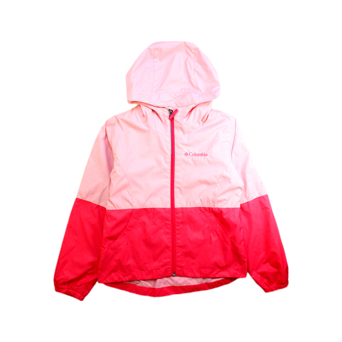 A Pink Rain Jackets from Columbia in size 8Y for girl. (Front View)