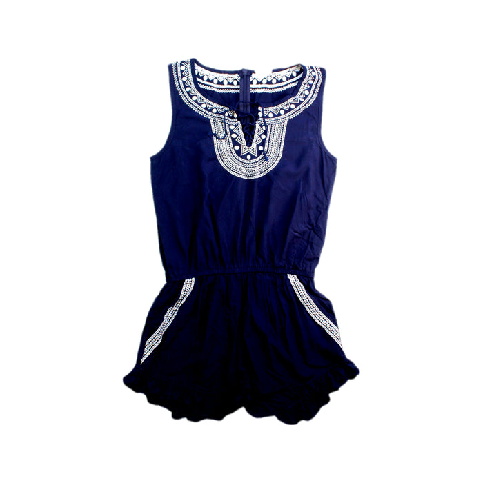 A Navy Sleeveless Rompers from Seed in size 8Y for girl. (Front View)