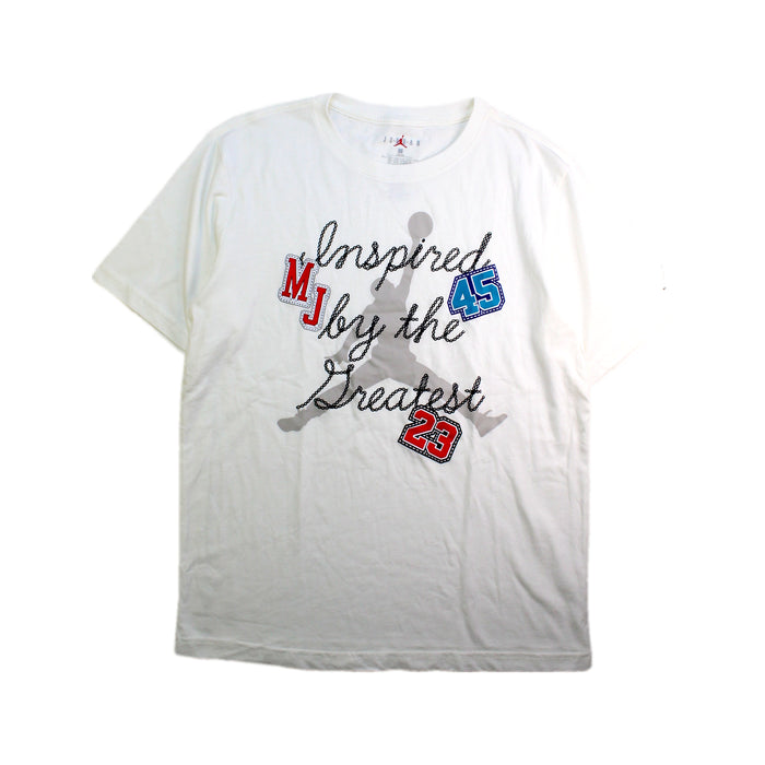 A White Short Sleeve T Shirts from Air Jordan in size 7Y for boy. (Front View)