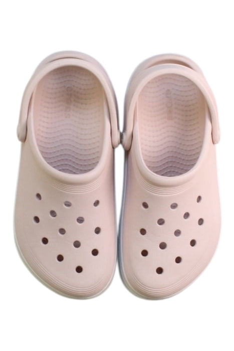 A Pink Slip Ons from Crocs in size 6T for girl. (Back View)
